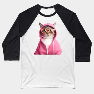 Cat With Glasses Baseball T-Shirt